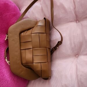 Toffee Crossbody Bag with Woven Design.